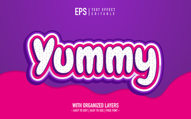 purple color yummy text effect in 3d style