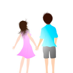 若いカップルが手をつないでいる後ろ姿。
デートのコンセプト。
