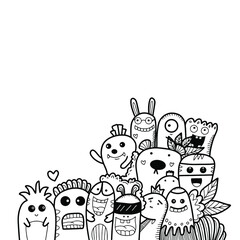 Doodle art cartoon hand drawn Holiday poster template. Very detailed With lots of objects illustration. Funny vector artwork. Corporate identity design.