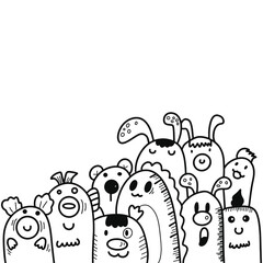 Doodle art cartoon hand drawn Holiday poster template. Very detailed With lots of objects illustration. Funny vector artwork. Corporate identity design.