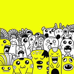 Doodle art cartoon hand drawn Holiday poster template. Very detailed With lots of objects illustration. Funny vector artwork. Corporate identity design.