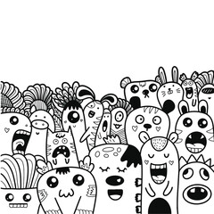 Doodle art cartoon hand drawn Holiday poster template. Very detailed With lots of objects illustration. Funny vector artwork. Corporate identity design.