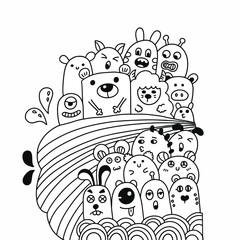 Doodle art cartoon hand drawn Holiday poster template. Very detailed With lots of objects illustration. Funny vector artwork. Corporate identity design.