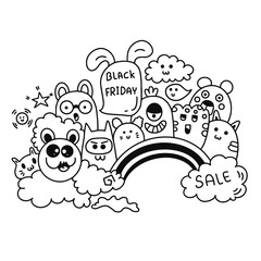 Doodle art cartoon hand drawn Holiday poster template. Very detailed With lots of objects illustration. Funny vector artwork. Corporate identity design.