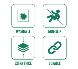 washable, non-slip, cozy, extra thick, durable bathtub mats packaging icons  