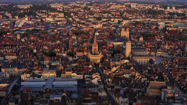European cathedral in city center drone zoom in shot golden hour Stock HD 30p