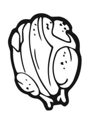 Whole chicken on white background. Monochrome drawing. Vector