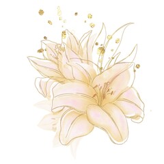 Decorative flower illustration of yellow lily, festive decoration