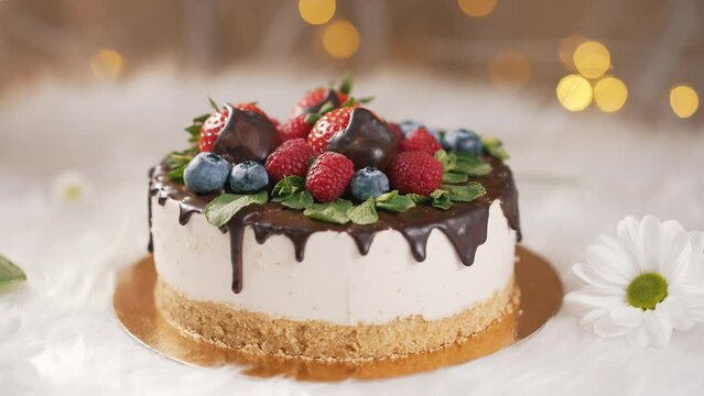 Chocolate cheesecake with different berries