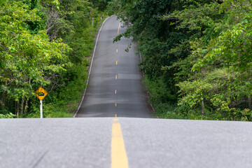 The road in to the forest, Views of country roads and trees Suitable for car travel In Thailand..