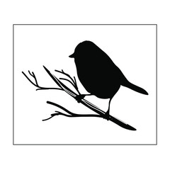 Silhouette of a bird on a branch, framed. Vector illustration, isolated on white background. 