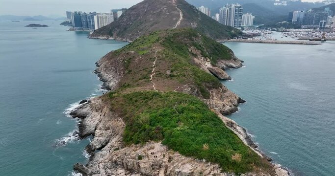 Drone fly over Hong Kong Mount Johnston Lighthouse in Ap lei chau