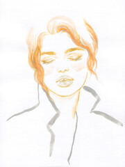 watercolor painting. female portrait. illustration. 
