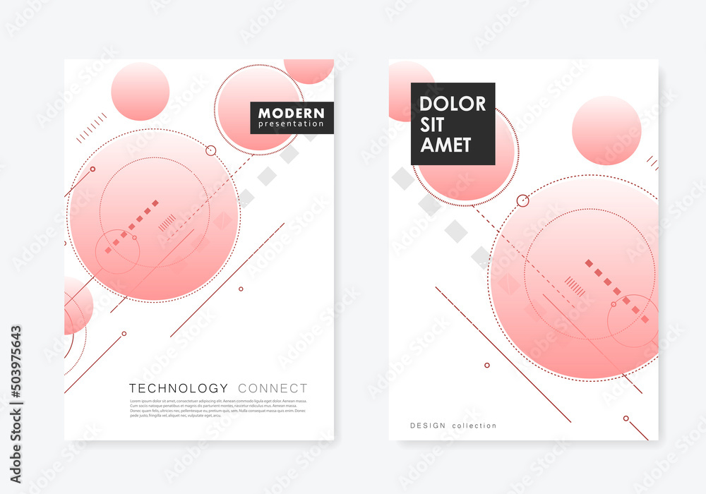 Poster Abstract background with overlapping circles and lines and dots. Dynamic motion design. Modern simple structure. Technology and connection concept