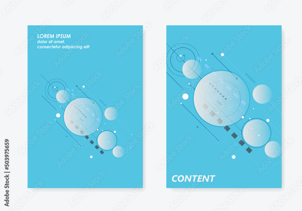 Poster Abstract background with overlapping circles and lines and dots. Dynamic motion design. Modern simple structure. Technology and connection concept