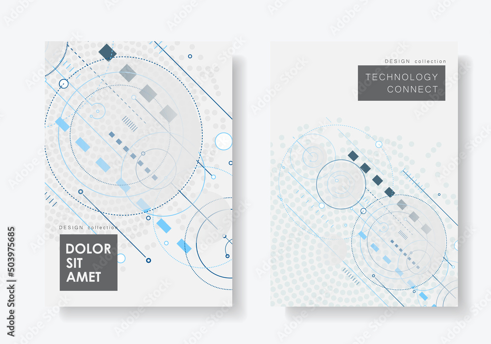 Aufkleber Arrow communication dynamic interface. Circles and lines and squares digital technology background. Digital template connection. Vector concept structure elements