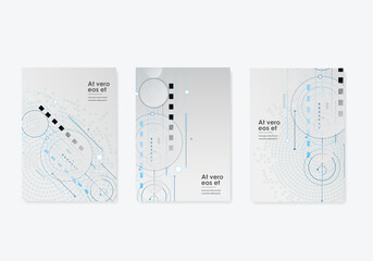Tech dynamic futuristic concept. Circles and lines and squares digital technology background. Vector concept structure elements