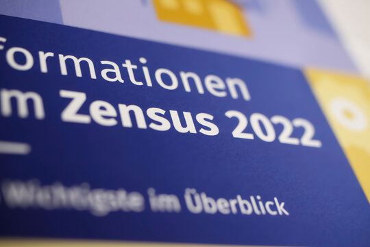 Viersen, Germany - May 9. 2022: Closeup of information leaflet for german population Zensus 2022