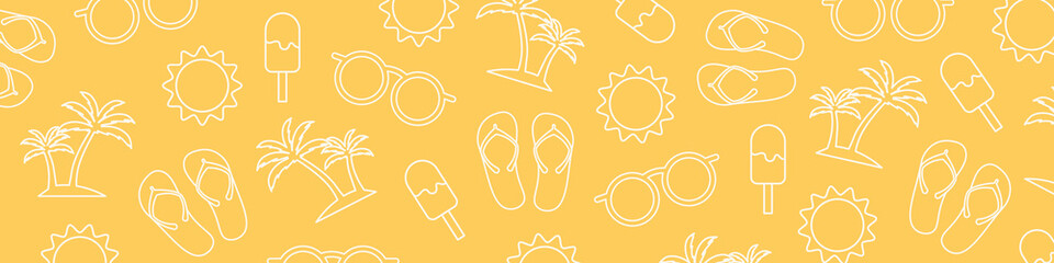 summer banner with vacation related icons: palm tree, sunglasses, flip flops, sun and ice cream - vector illustration © chrupka