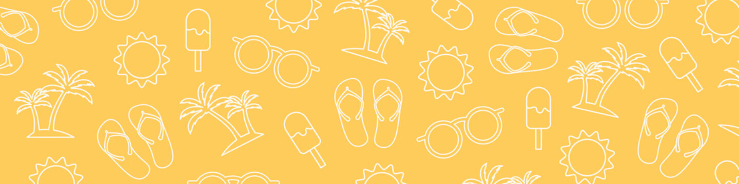 summer banner with vacation related icons: palm tree, sunglasses, flip flops, sun and ice cream - vector illustration