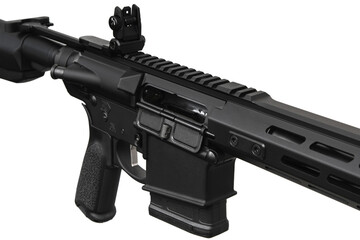 Modern automatic rifle isolated on white. Weapons for police, special forces and the army. Automatic carbine with mechanical sights.