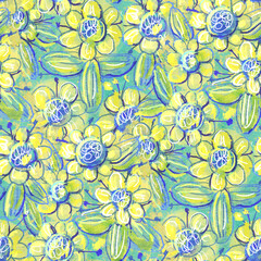 Seamless pattern with bright spring flowers