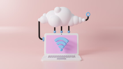Wireless network and connection technology concept, cloud computing, communication technology, digital technology concept, internet network connection, data link, software development, 3d rendering