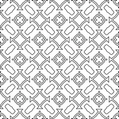 Stylish texture with figures from lines.
Abstract geometric black and white pattern for web page, textures, card, poster, fabric, textile. Monochrome graphic repeating design. 