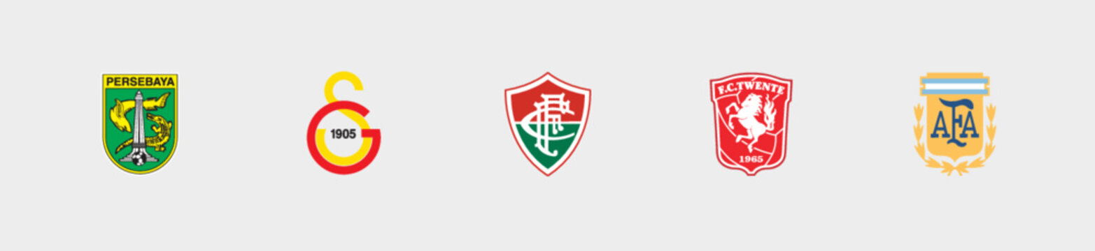 Sports Logo Bundle, FC Twente Enschede Logo, Galatasaray SK Logo ,Fluminense Logo , AFA Logo, Persebaya Surabaya Logo, Isolated vector logo on white background.