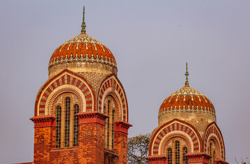 Fototapeta na wymiar Historic building with domes along the Marina Beach, Chennai, Tamil Nadu, India.