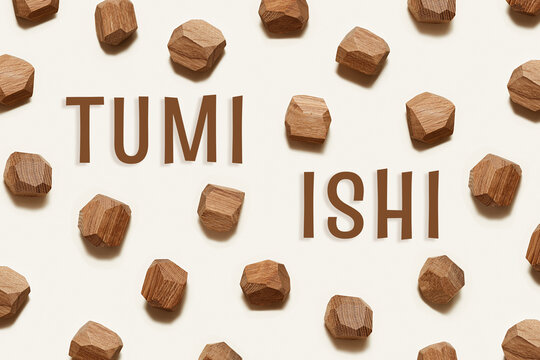 Tumi ishi japanese table game meditation, eco-friendly wooden polygonal stones, text name of game