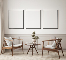 mock up poster frame in modern interior background, living room, Scandinavian style, 3D render, 3D illustration