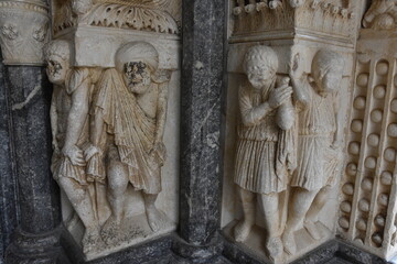 Croatia, Trogir, old city, heritage,
St. Lawrence's Cathedral, a Romanesque-Gothic structure from the beginning of the 13th century, with a bell tower, accessible to tourists.