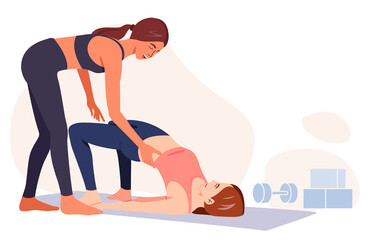 Young Woman Enjoying yoga class , Healthy lifestyle, active recreation, Woman doing yoga exercises. Vector illustration.