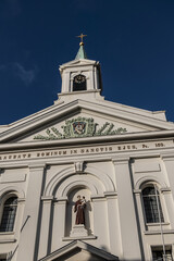 Church of Saint Anthony of Padua (Sint-Antoniuskerk or Paterskerk, 1640) on Nieuwe Groenmarkt square. It is also called Green Market Church (Groenmarktkerk). Haarlem, North Holland, the Netherlands.