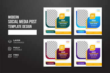 Modern and creative school admission social media post template - obrazy, fototapety, plakaty