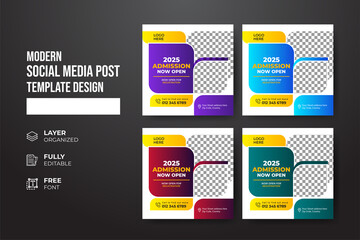 Modern and creative school admission social media post template - obrazy, fototapety, plakaty