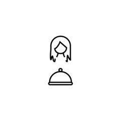 Profession, hobby, everyday life concept. Modern vector symbol suitable for shops, store, books, articles. Line icon of woman by bowl with cloche