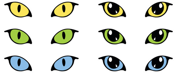 Colored Cat Eyes Clipart Set - Yellow, Green and Blue