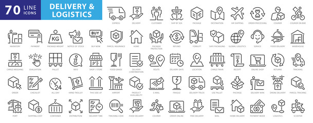 Delivery line icons set. Shipping icon collection. Vector - obrazy, fototapety, plakaty