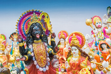 Clay idol of Goddess Kali, handicrafts on display during the Handicraft Fair in Kolkata , earlier...
