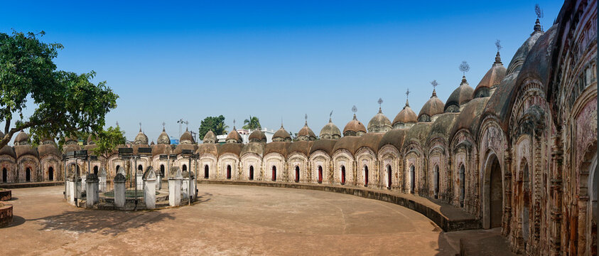 Panoramic image of 108 Shiva Temples of Kalna, Burdwan , West Bengal. A total of 108 temples of Lord Shiva (a Hindu God), are arranged in two concentric circles - an architectural wonder,