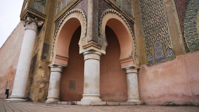 Arched doorway entrance to the mosque in Meknes, Morocco 