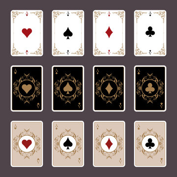 Poker Set of Aces retro vintage styles, old frames, watermarks and colored backgrounds