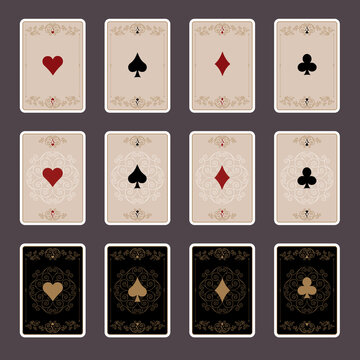 Poker Set of Aces retro vintage styles, old frames, watermarks and colored backgrounds