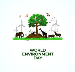 World Environment Day Concept. animal in forest concept. Template for background, banner, card, poster. vector illustration.
