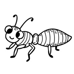 Cute ant character. Linear hand drawn doodle. Vector illustration. Insect for design, decor, decoration and print.