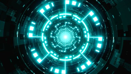 Shining Dashed Pattern Light Cyber Tunnel 3D Rendering