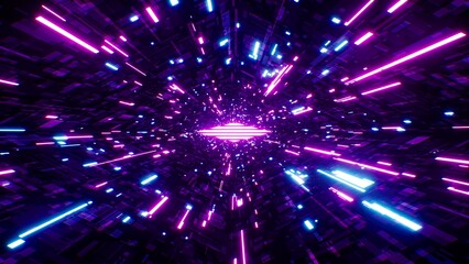 Futuristic Neon Sci Fi Pattern Space Tunnel, 3D Rendering