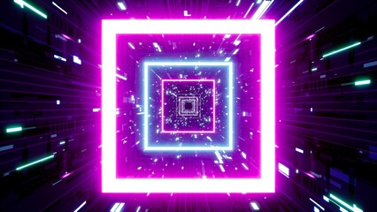 Glow Neon Square Light Technology Passage 3D Rendering